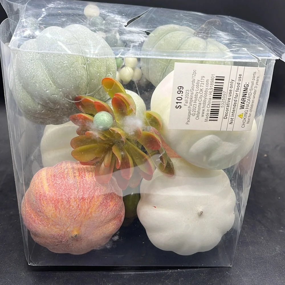 Hobby Lobby White and Plaid Decorative Pumpkin Set